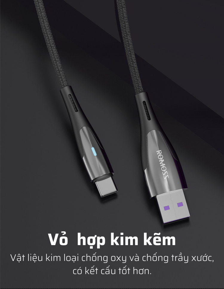 Cáp sạc nhanh Romoss, cáp sạc nhanh CB303 cổng kết nối Micro USB to type-C