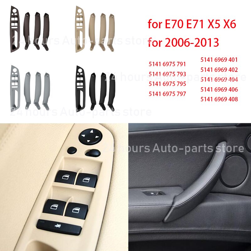 A Set Car Gray Beige Black Armrest Car Left Right Interior Door Handle Inner Panel Pull Trim Cover For BMW E70 E71 X5 X6