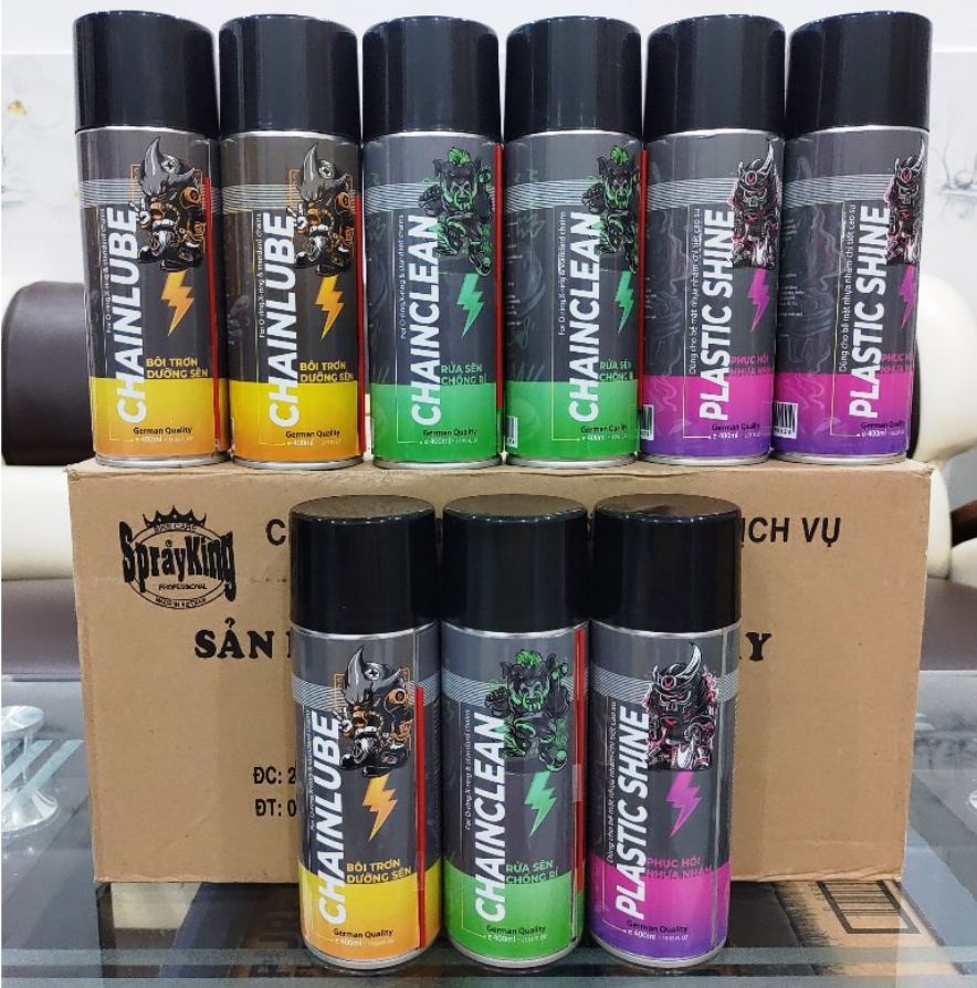 Chai xịt vệ sinh sên, xích, bảo dưỡng, bôi trơn sên SPRAYKING dùng cho xe máy, xe mô tô sên phốt cao su sên vàng exciter, Winner, Sirus