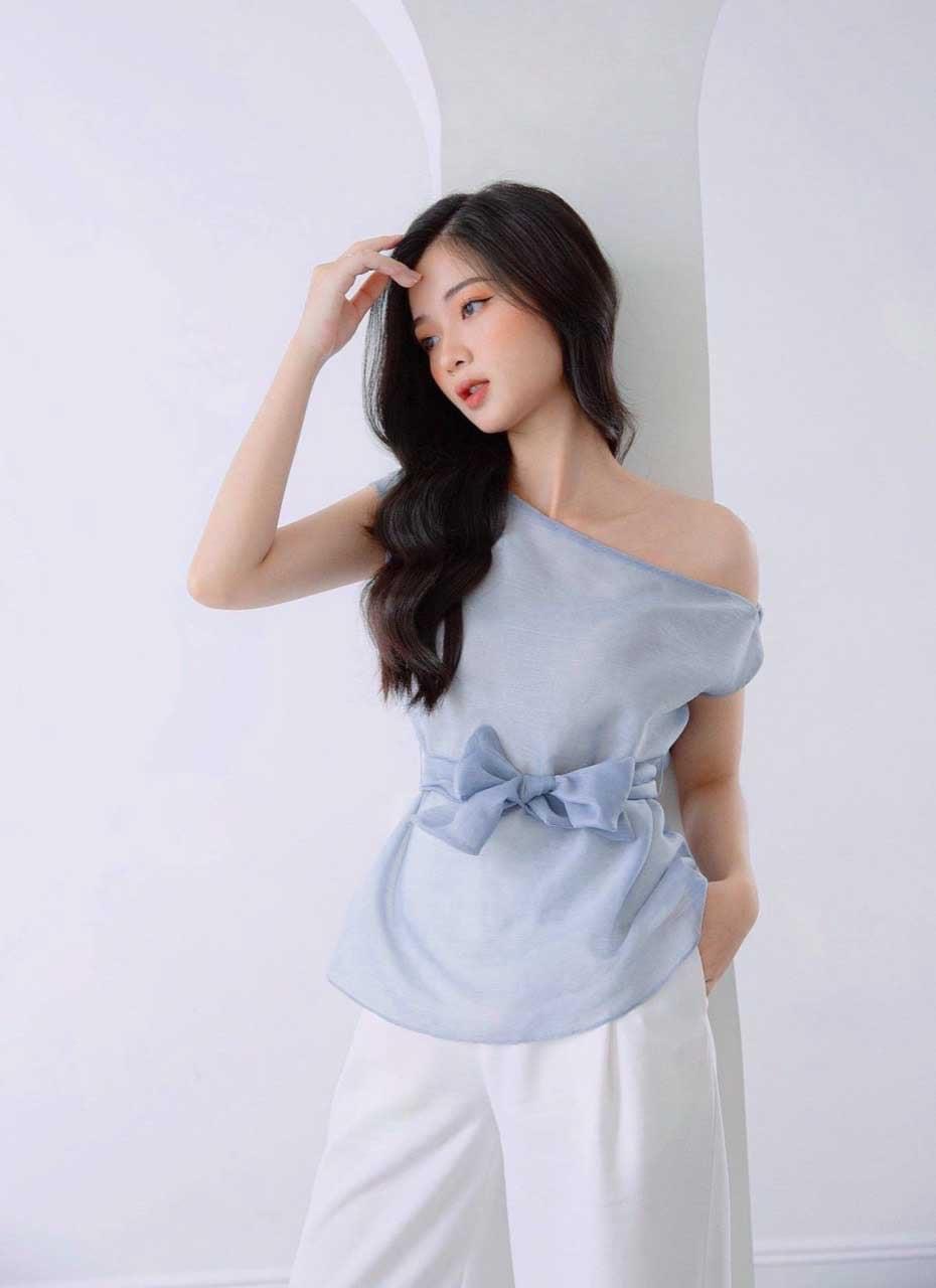 Áo lệch vai phối nơ siêu xinh