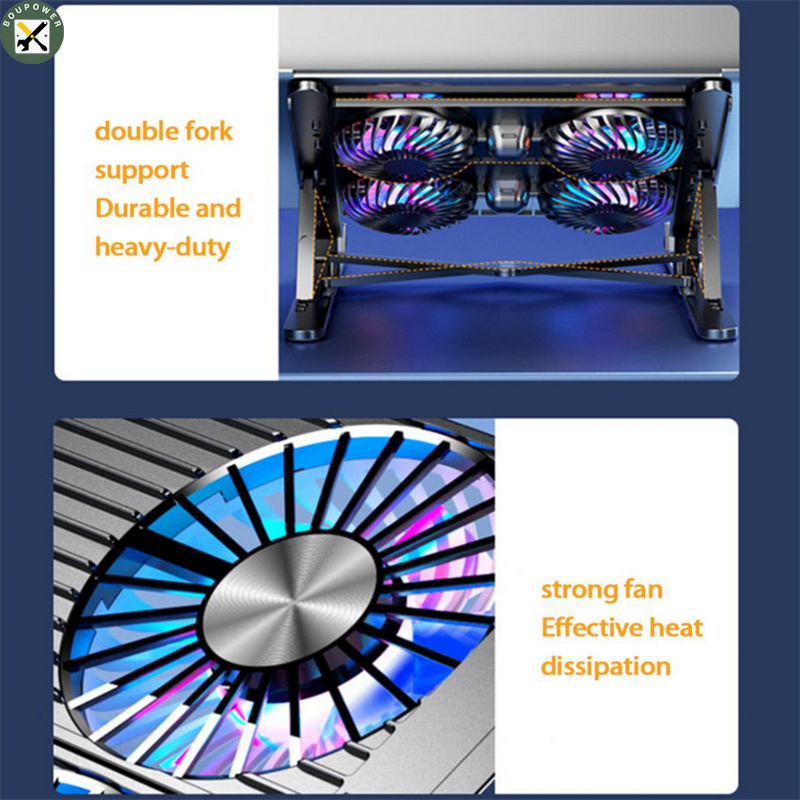 BouPower Foldable Laptop Holder Stand Cooling Pad Table Bracket With Radiator Silent Fan Notebook Accessories