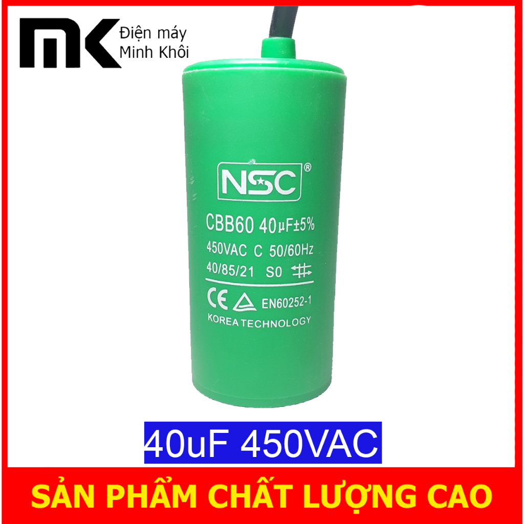 Tụ 40uf nhựa nsc - tụ cho các loại động cơ