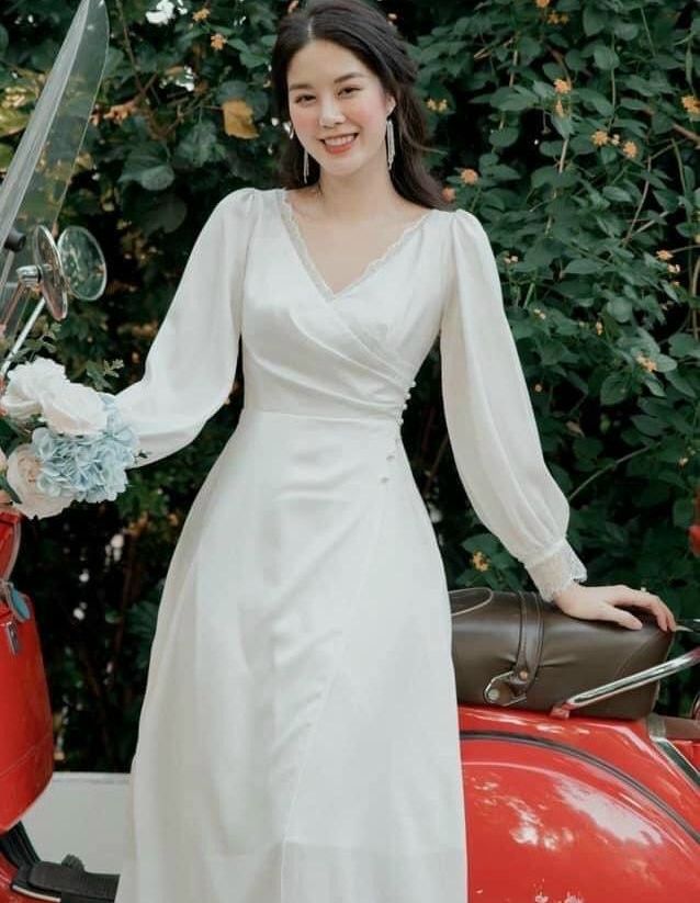 ĐẦM DỰ TIỆC CƯỚI, VÁY ĐI BÀN CÔ DÂU DÁNG MAXI DÀI TAY DÀI CHẤT LỤA TƠ PHÁP PHỐI REN SIÊU YÊU (CÓ ẢNH THẬT)