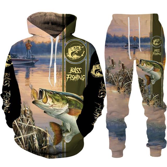 New Men's hoodie✷♘☑ Carp Fishing Art 3D Print Hoodie/Suit Men Women  Harajuku Hunting Camping Clothes Funny Sweatshirt Pants Sportswear  Tracksuit Set