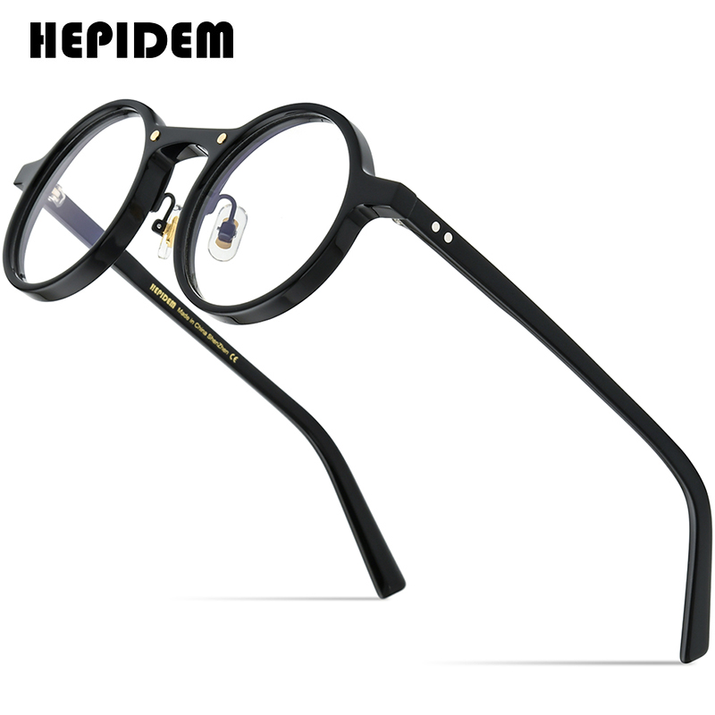 HEPIDEM Acetate Glasses Frame Men 2022 Vintage Retro Round Eyeglasses Women Optical Spectacles Myopia Eyewear 9194