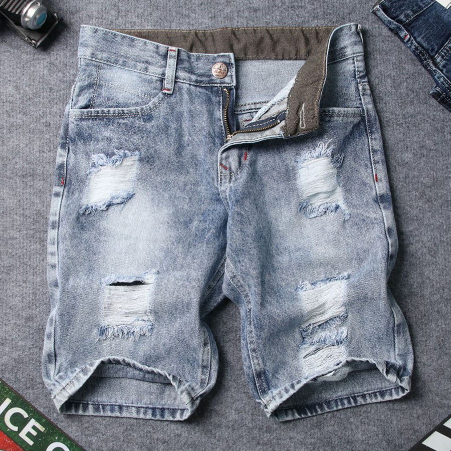 [Hoàn Tiền 15%] Quần short jean nam xanh đậm rách đẹp cực chất vải tốt SG418 Saosaigon