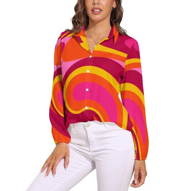 tshirt cotton for women Retro 70s Style Blouse Long Sleeve Mid-Century  Print Vintage Blouses Women Street Fashion Oversize Shirt Graphic Clothing  Gift
