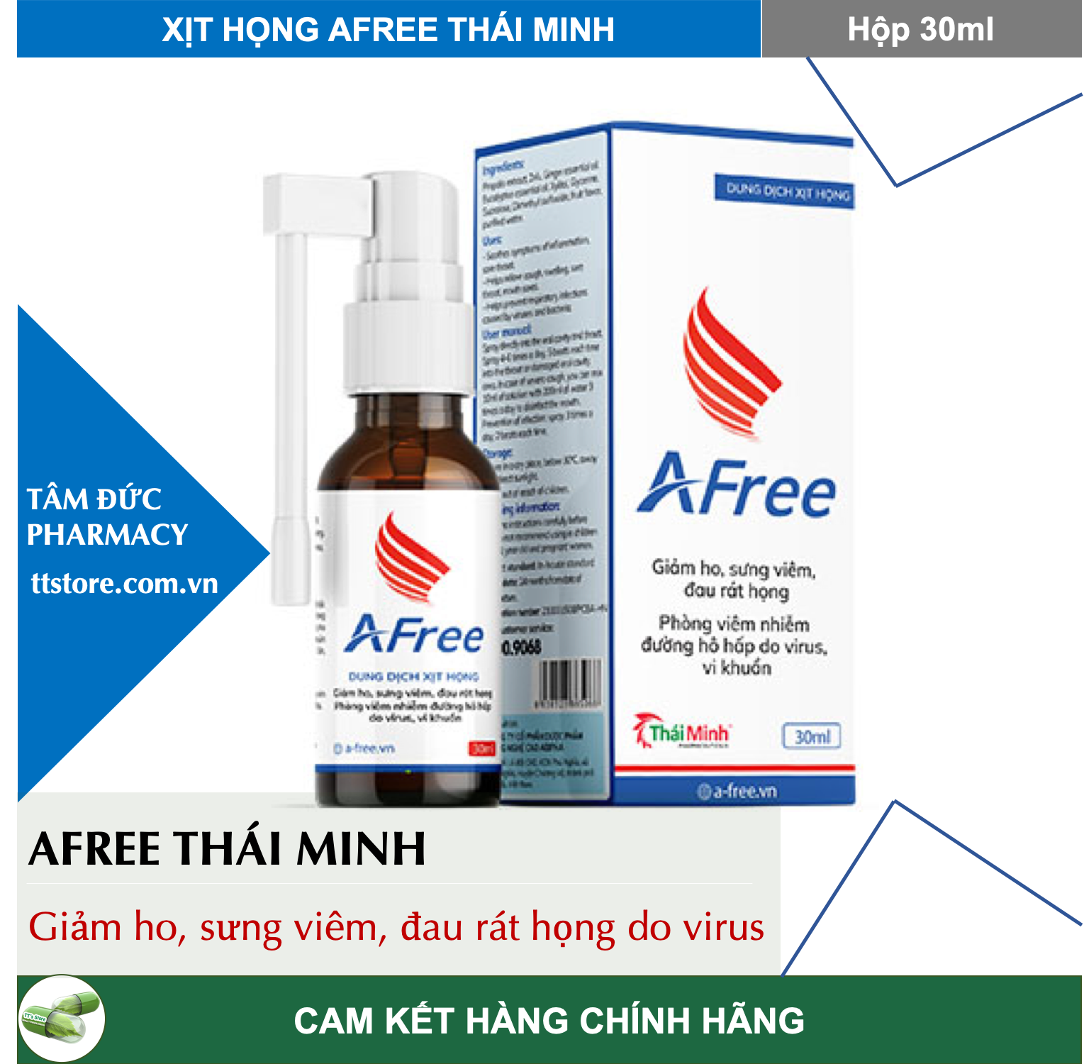 Xịt họng AFree Thái Minh (Chai 30ml) [vfree, afee, vfee, betadine, thảo dược] thumbnail