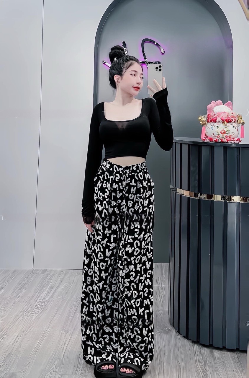 Đồ bộ thun gân quần dài ống rộng (đồ bộ nữ, đồ mặc nhà nữ, đồ ngủ nữ, set đồ bộ nữ,đồ bộ thun gân nữ)