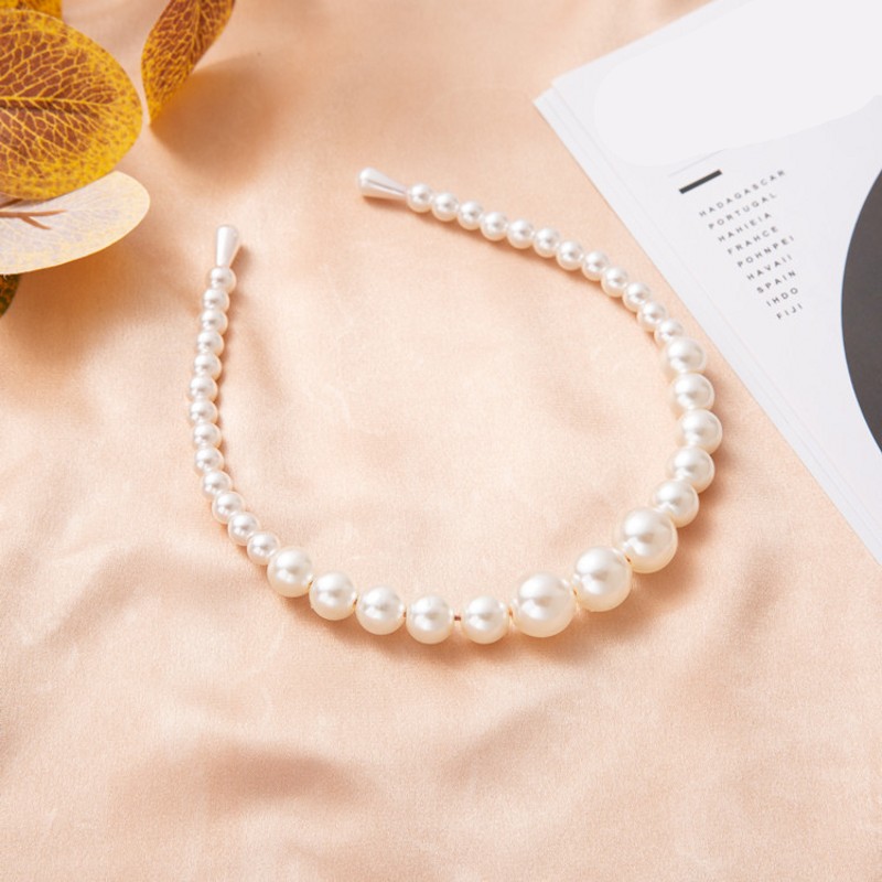 Temperament Pearl Hair Band Satin Bow Ribbon Hair Hoop Headwear for Women Jewellery Accessories.