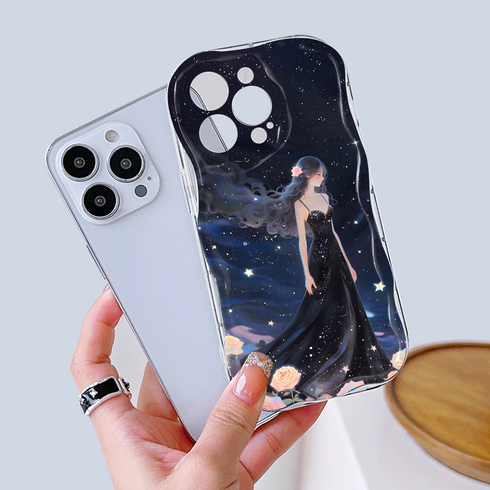 FELMYST%20for%20Redmi%2014C%20Back%20Cover%20Starry%20Sky%20Black%20Skirt%20Girl%20Cream%20Texture%20Wavy%20Edge%20Soft%20Silicone%20Phone%20Case%20-%20Image%205