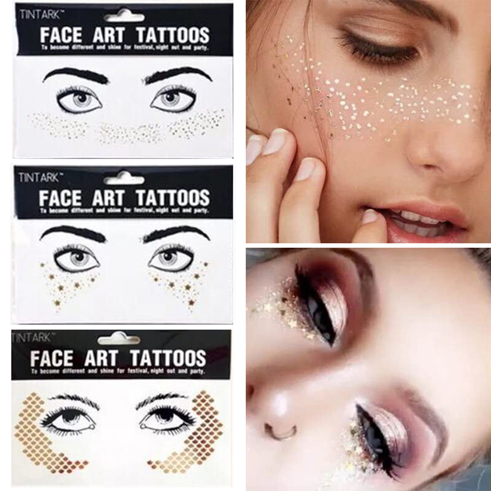 Party Face Sticker Gold Stamping Temporary Tattoos Waterproof