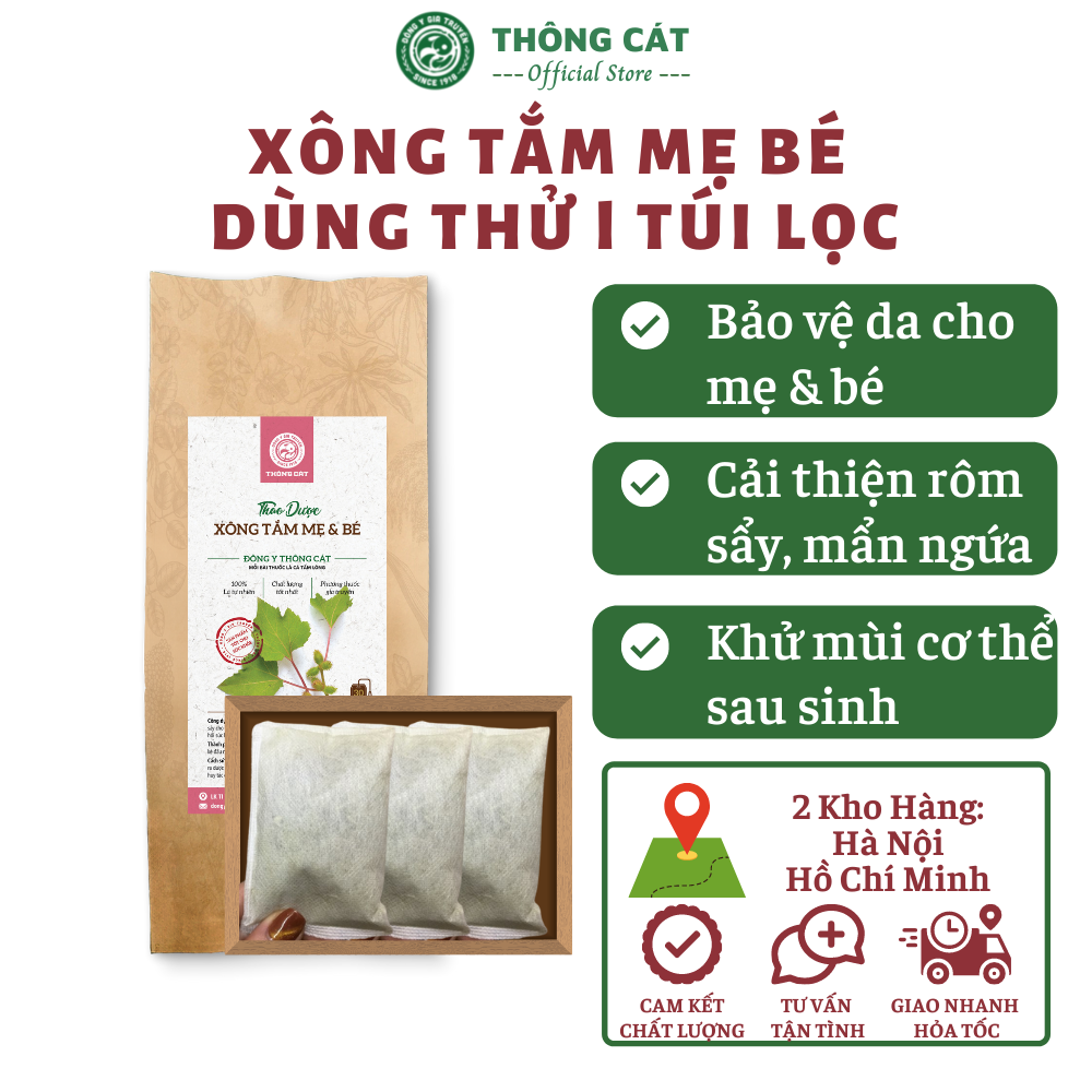 Thảo dược xông tắm mẹ và bé Đông y gia truyền Thông Cát - hỗ trợ giảm rôm sảy, mẩn ngứa, khử mùi cơ thể khi thời tiết giao mùa, giảm nóng trong người