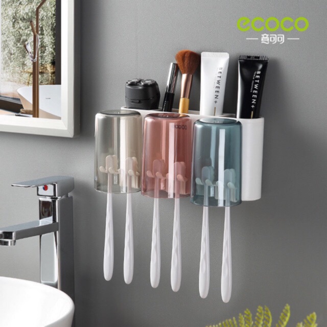 Kệ cắm bàn chải Ecoco cao cấp sang trọng kèm 3 cốc trong suốt