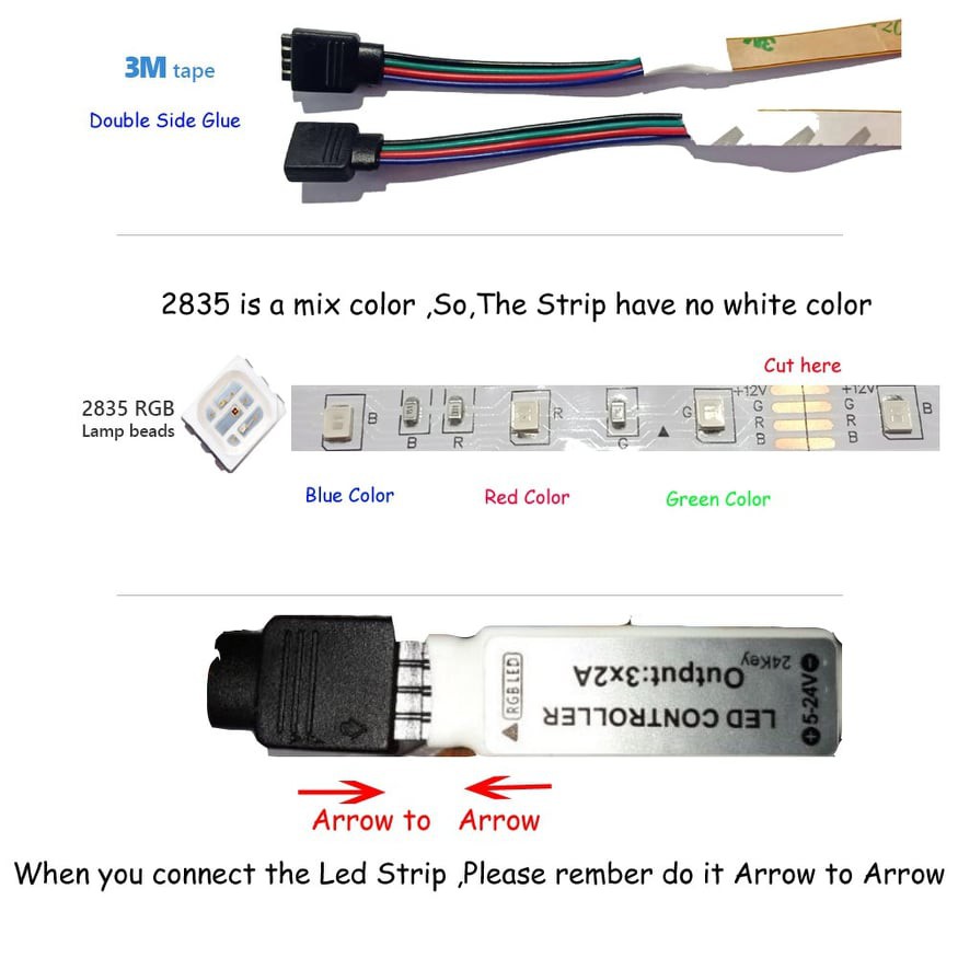 3528 5M LED strip light RGB 24keys Remote Control 12V Power Adapter Tape  Christmas Decor Lights Lamp