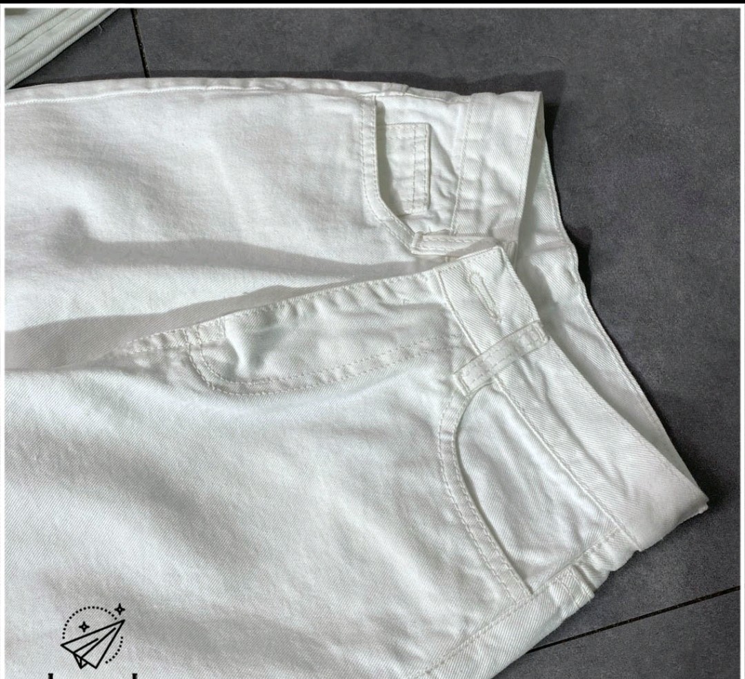 [HCM] Quần baggy kaki nữ màu trắng trơn basic