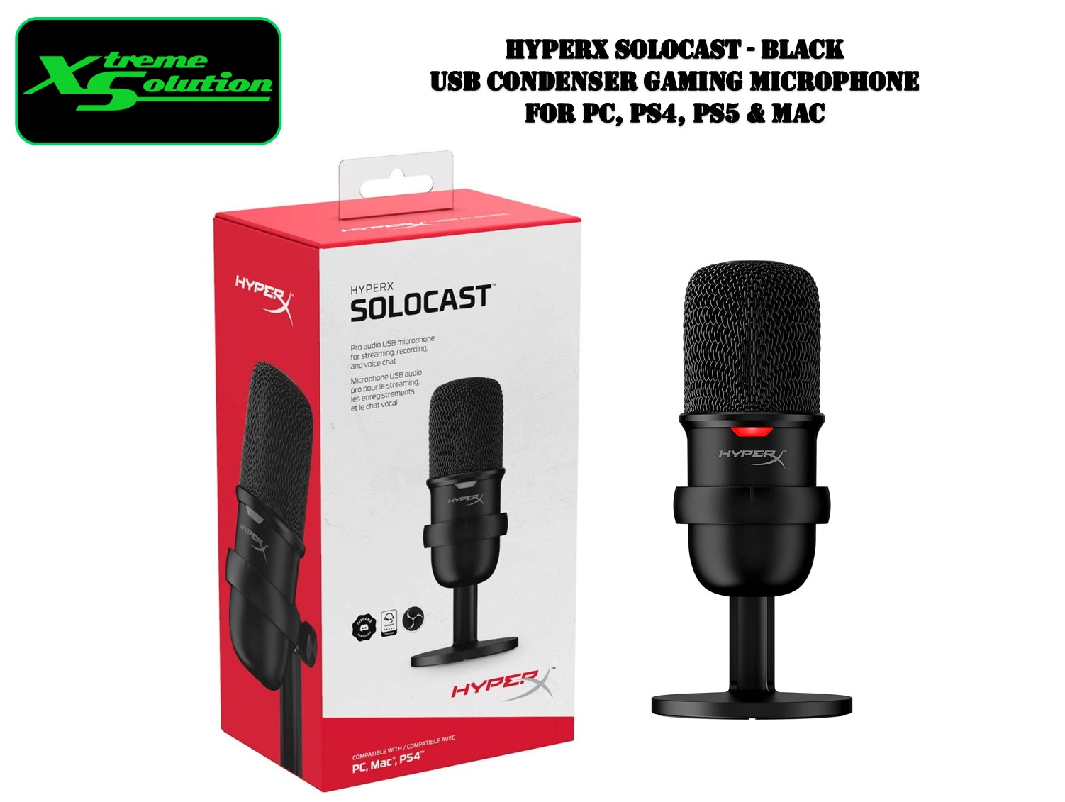 HyperX SoloCast USB Condenser Gaming Microphone for Streaming, Gaming,  Compatible with PC, PS4, PS5 and Mac