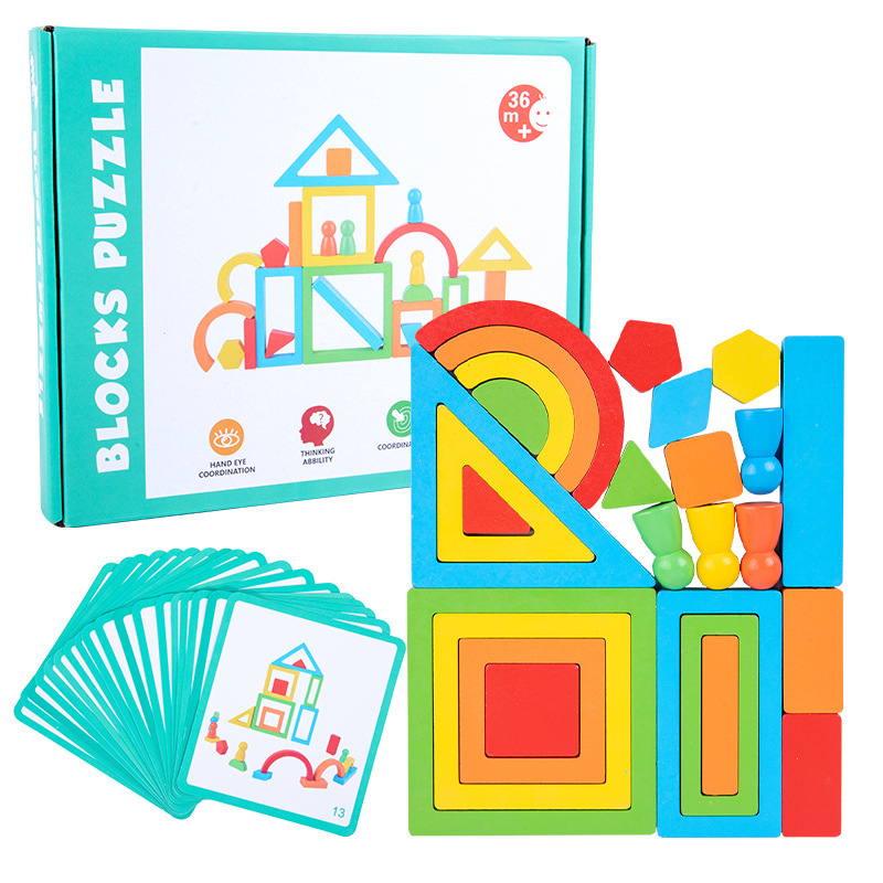 【Special offer】 Children Montessori Wooden Toys Rainbow Building Blocks ...