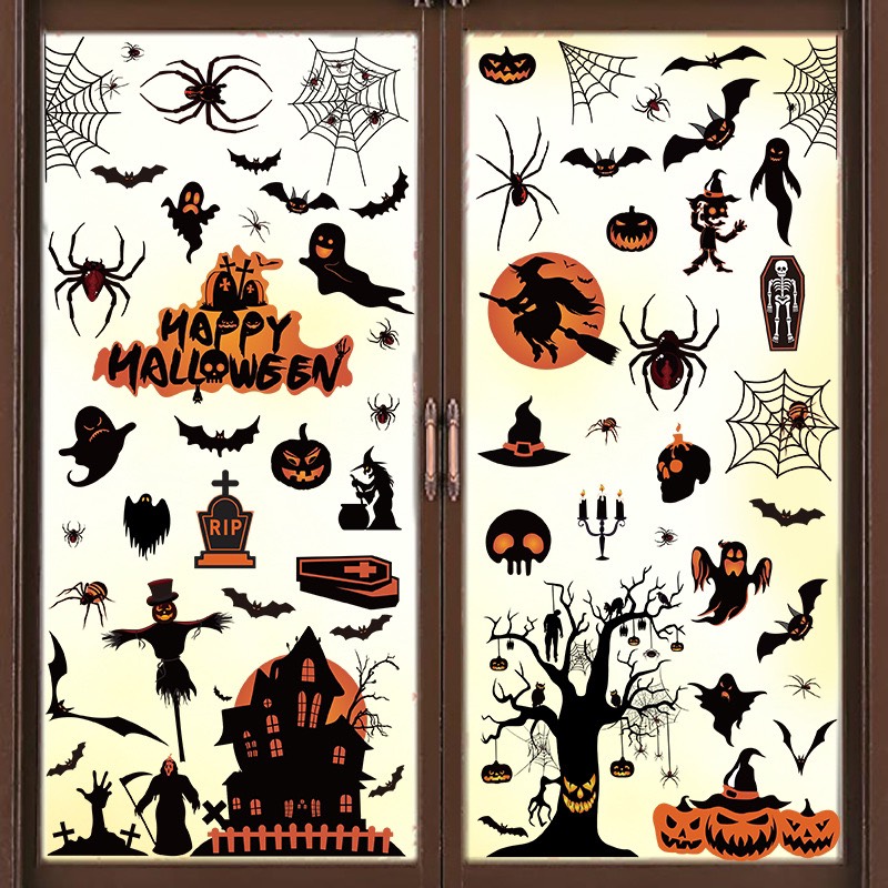 Combo-decal halloween- hít tĩnh điện- đèn lồng treo cây ma