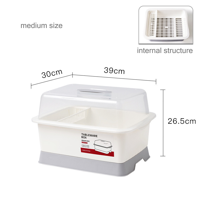 Covered drainage bowls, chopsticks, storage boxes, shelves, utensils, dishes, kitchen utensils, countertops, cabinets, minimalist plastic