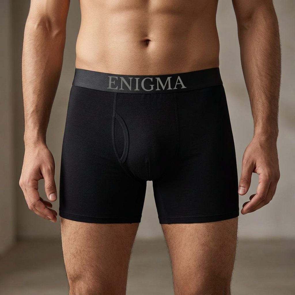 Enigma Premium Men's Underwear/Short Leg Boxer Brief/With Front Fly Opening - Black - Comfortable Fit