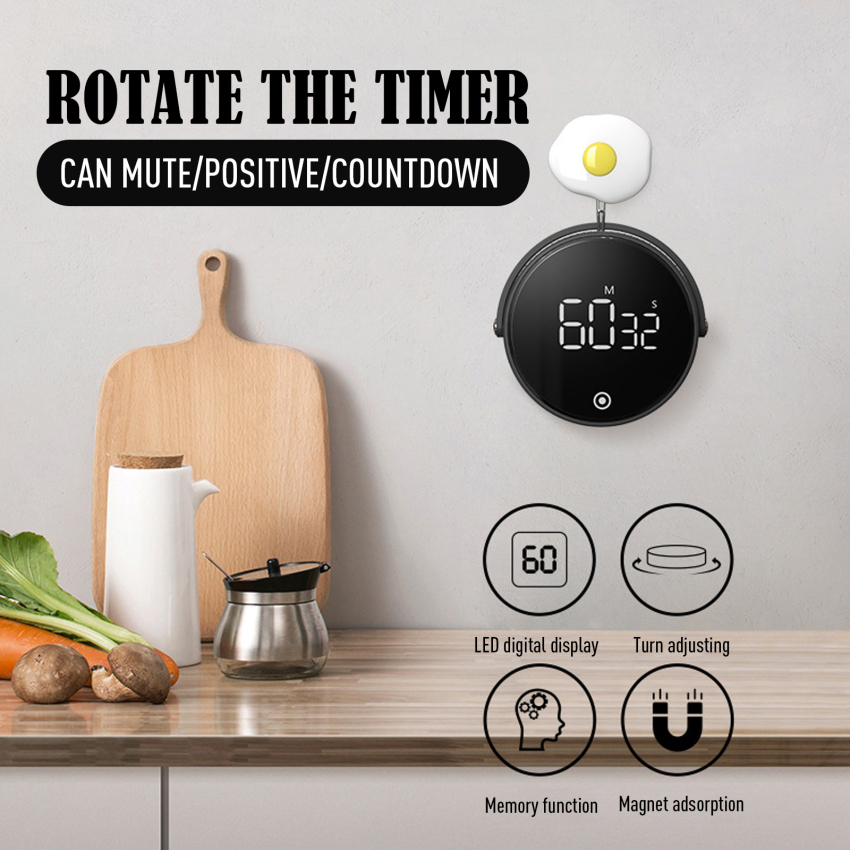 【Ready Stock】Magnetic Kitchen Timer LED Digital Timer Manual Countdown Timer Alarm Clock Cooking Shower Study Fitness Stopwatch Time Master