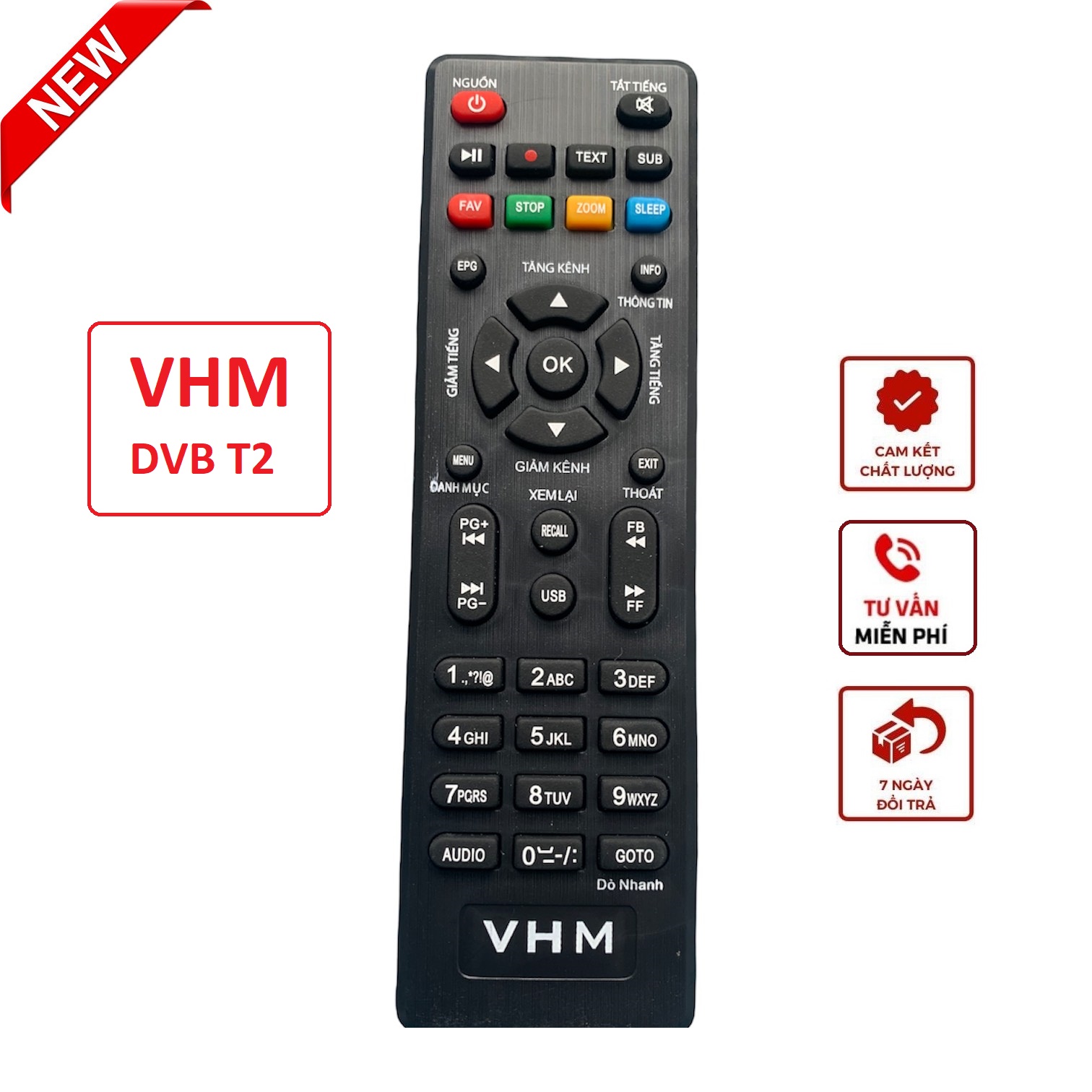 Điều khiển đầu thu VHM DVB T2 tương thích các đầu thu do Đỗ Hồng Minh sản xuất Hàng mới 100%, remote đầu kĩ thuật số VHM