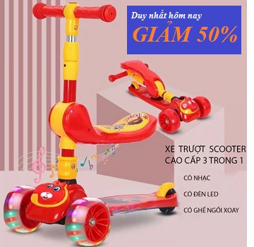 Xe trượt scooter cho bé từ 2-8 tuổi có nhạc,bánh xe  phát sáng .BẢO HÀNH 1 NĂM