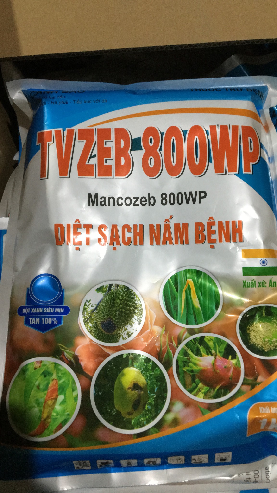 Sản phẩm mancozeb ấn độ bột xanh tvzeb 800 gói 1kg