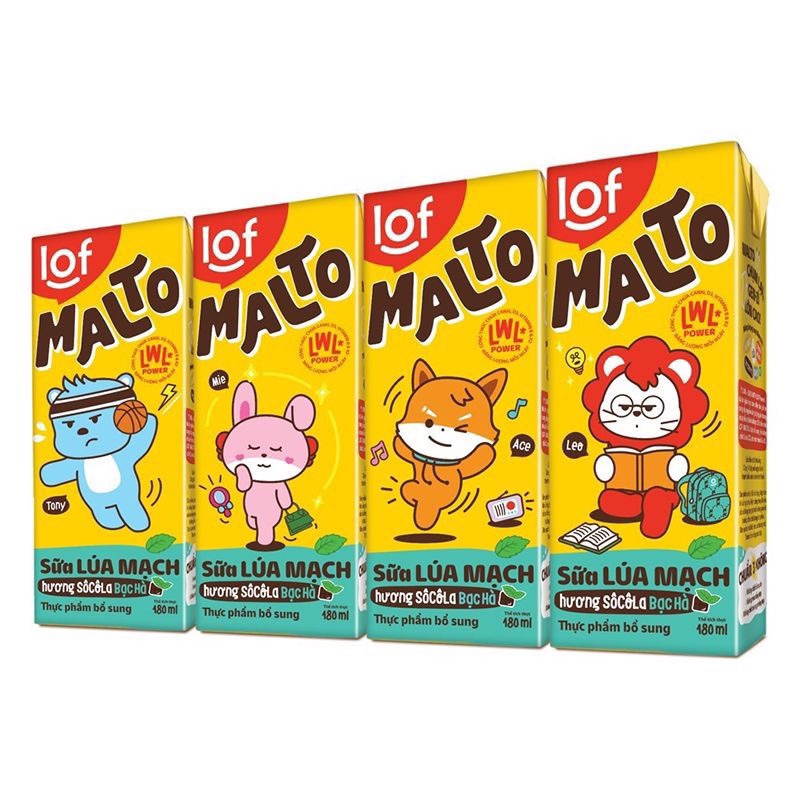 Lốc 4 Hộp Sữa Lúa Mạch Malto Đủ vị 180ml Date mới