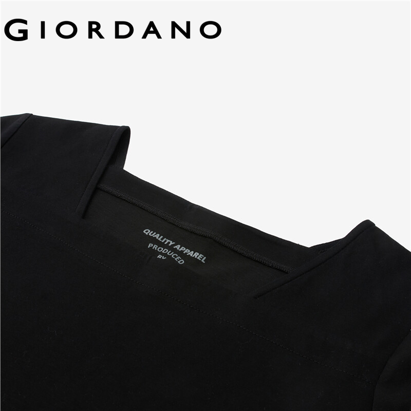 Giordano áo thun tay ngắn nữ chất liệu bông tơ bóng cổ vuông tà áo hình cung dệt kim Free Shipping 05323442