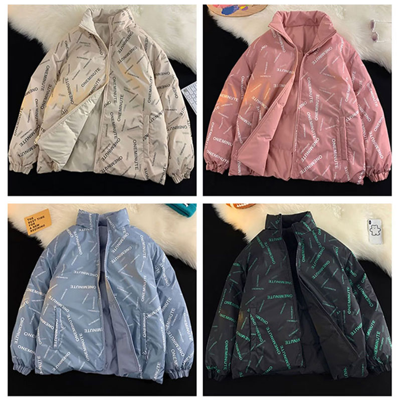 Hanlu Men's stand collar solid color simple reversible down jacket thickened warm couple's jacket