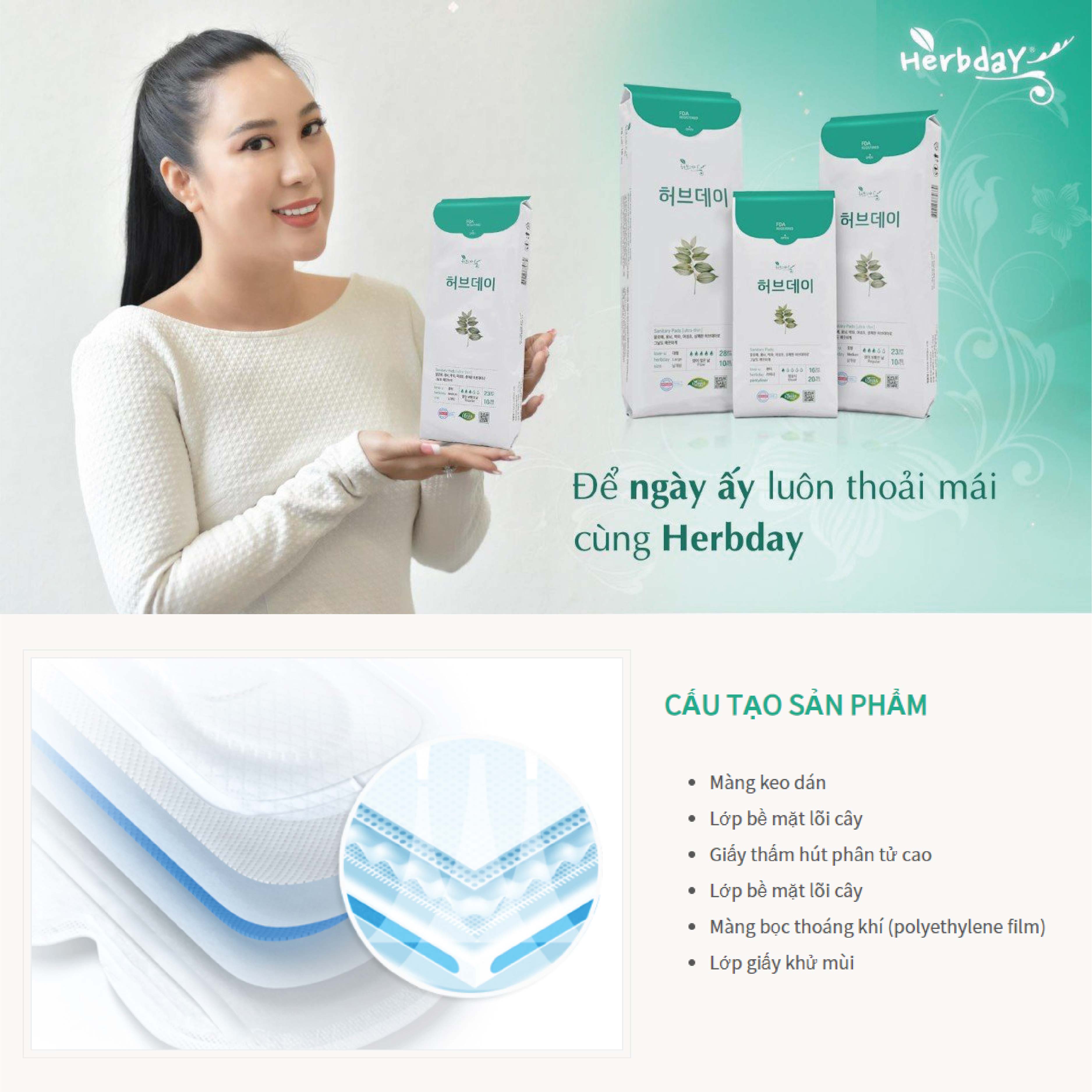 Băng vệ sinh Thảo Dược Hàn Quốc - Love U Herbday 3 size 16cm - 23cm - 28cm