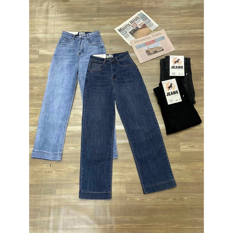 KCS⭐ Baggy Jeans Ống Đứng Co Giãn Trơn🔉