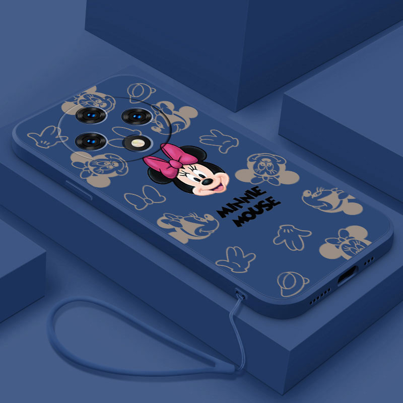 OPPO Reno 12F Reno12 F 5G Minnie Cartoon Mouse Case Shockproof Luxury Liquid Silicon Cover with Lanyard. 