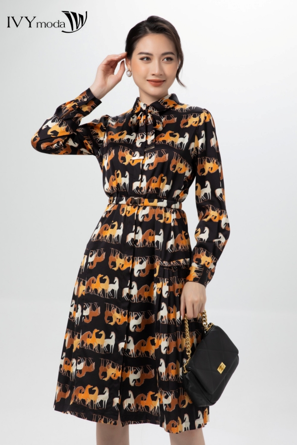 Đầm sơ mi phối (không kèm đai) IVY moda MS 48B9090