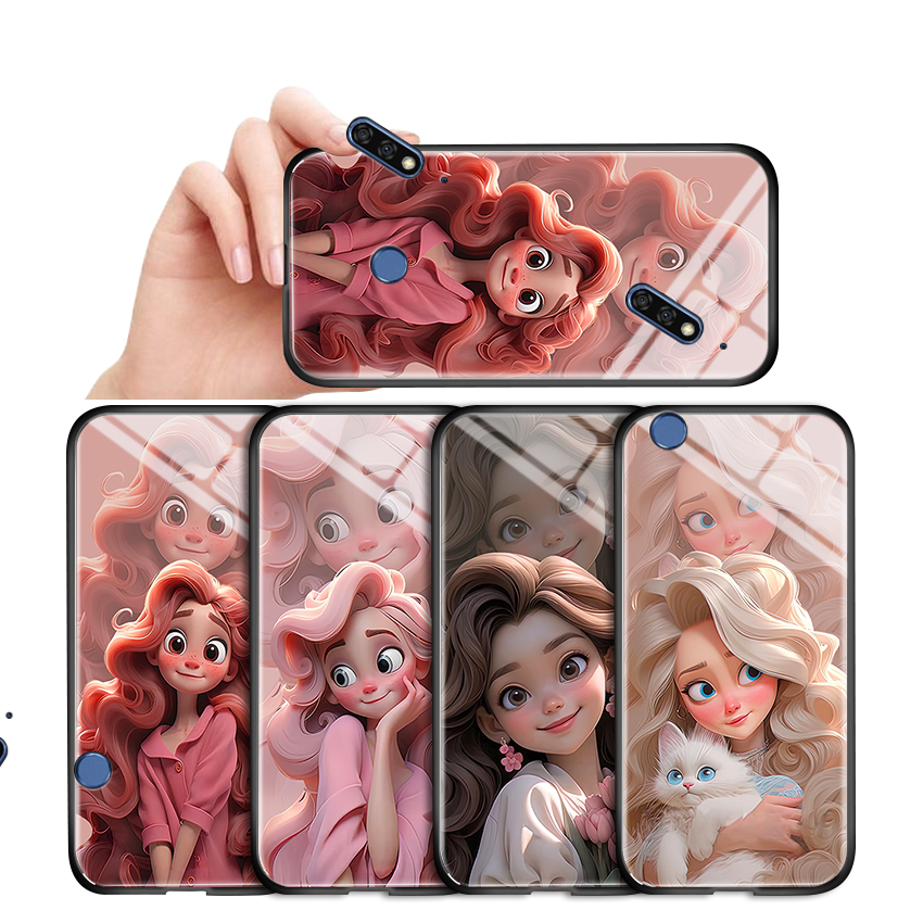 Hpcase For Huawei Nova 2 Nova 2i Nova 2 Lite Nova 2S Cartoon Smiling Princess Phone Case Smooth Tempered Glass Soft Case Shockproof Protective Case