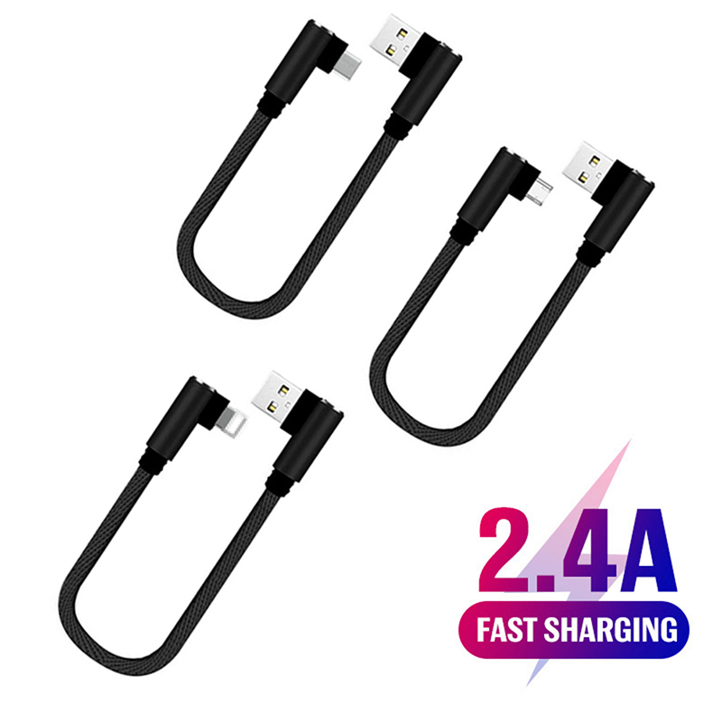 25cm 90 Degree Elbow Usb C Micro Usb Data Cable Usb To Type C Short 2.4a Fast Charging Cable For All Smartphones.