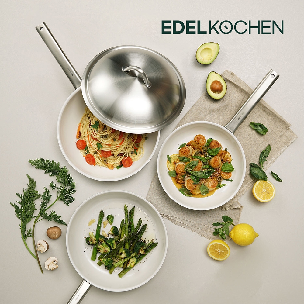 Combo 2 chảo inox Edelkochen Easy Prism - Màu Eco Green (Chảo chiên 24cm/ Chảo xào 28cm)