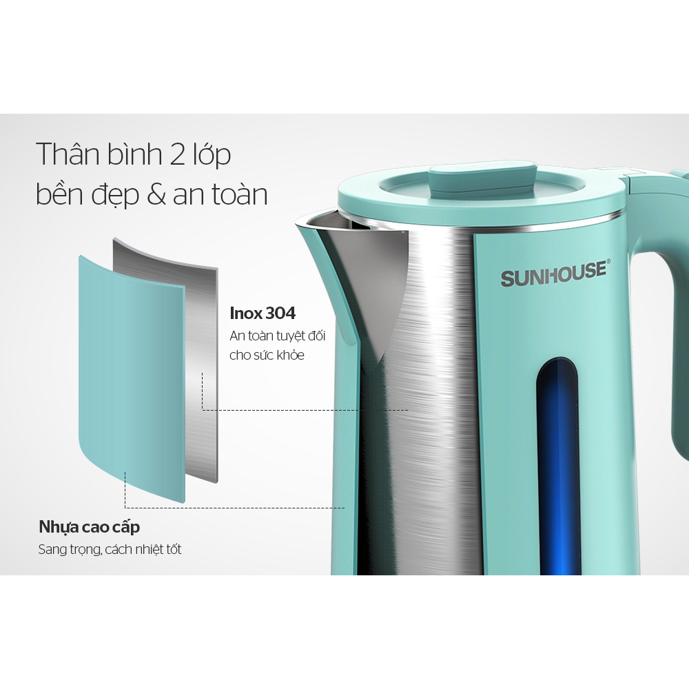 Ấm siêu tốc Inox 2 lớp 1.8L SUNHOUSE SHD1351