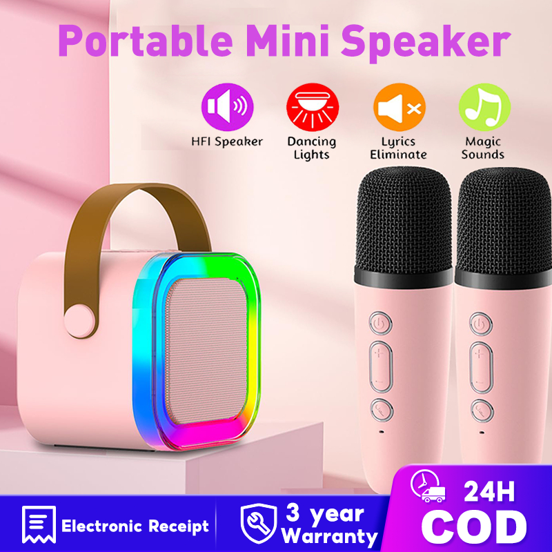 Mini Karaoke bluetooth speaker Wireless Microphone portable Speaker 3D Stereo Amplifier with two Mic