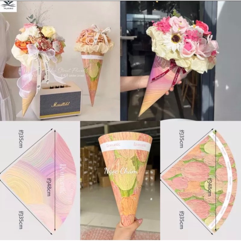 Sỉ 10 tơ` giấy decan gói hoa Ốc quế size 35*35*48cm