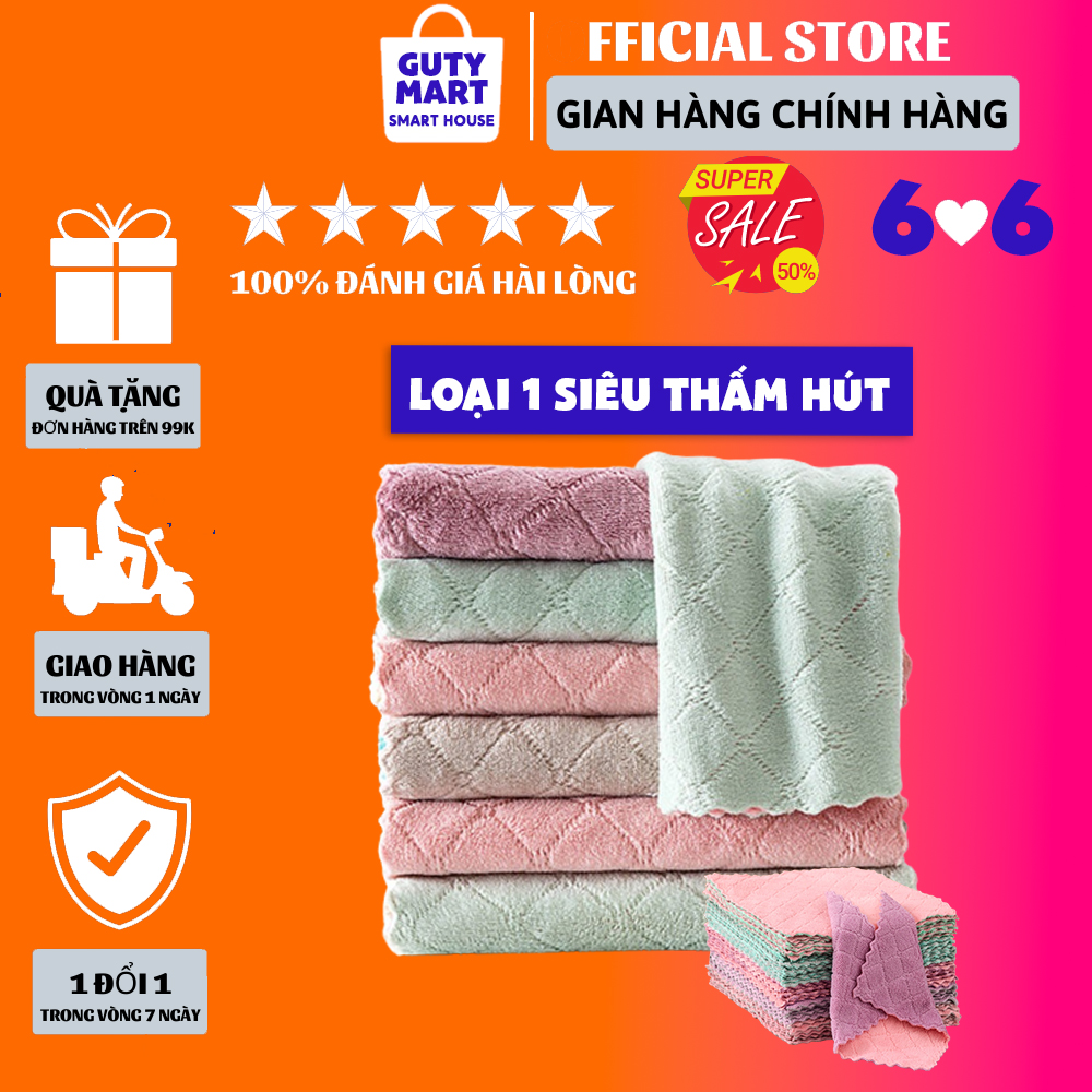 Combo 10 - 20 khăn lau đa năng 2 mặt siêu thấm nước, khăn lau bếp từ, khăn lau nhà bếp đa năng siêu thấm hút bằng vải mịn, khăn lau tay nhà bếp, khăn lau kính, khăn lau giá rẻ - Gutymart