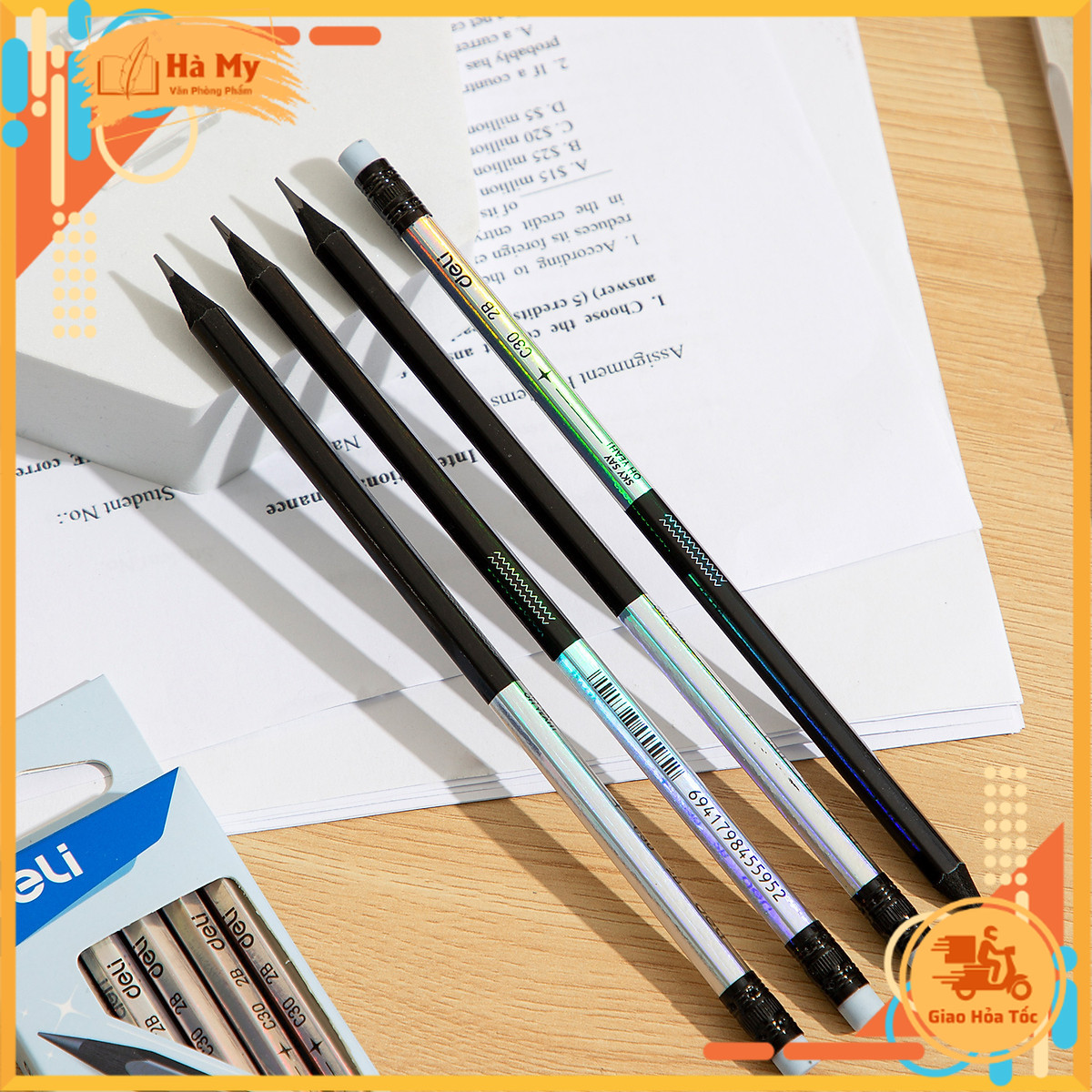 (1 Hộp 12 Cây) Bút Chì Đen 2B Cao Cấp Có Gôm - Deli C30