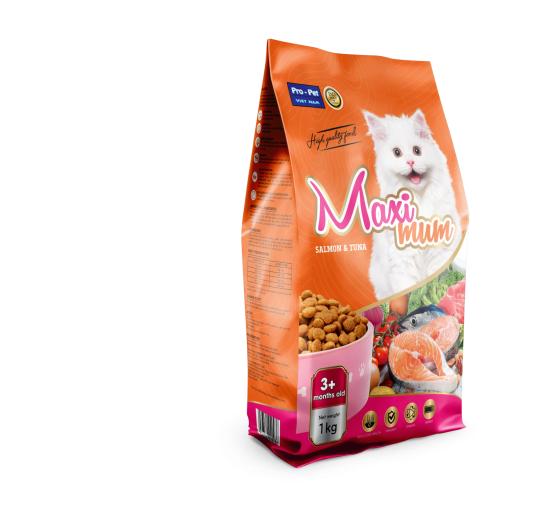 Thức ăn cho mèo maximum vị cá hồi và cá ngừ hỗ trợ tiêu hóa dưỡng lông bóng mượt túi 1kg i thức ăn hạt khô cho mèo