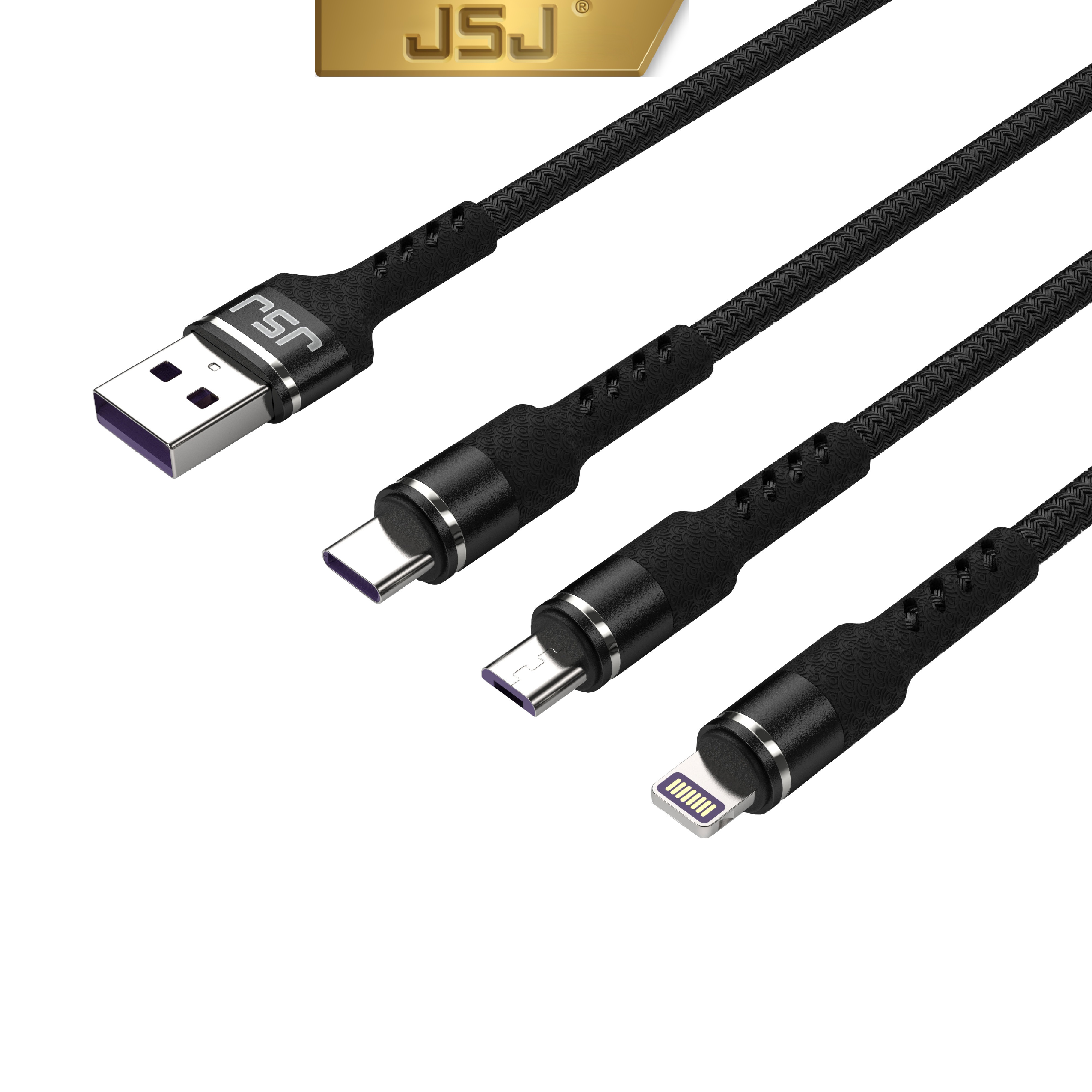 Cáp sạc nhanh 3 đầu (Type-C, Micro USB, Lightning) 3.0A JSJ USB-233 dài 1.2m
