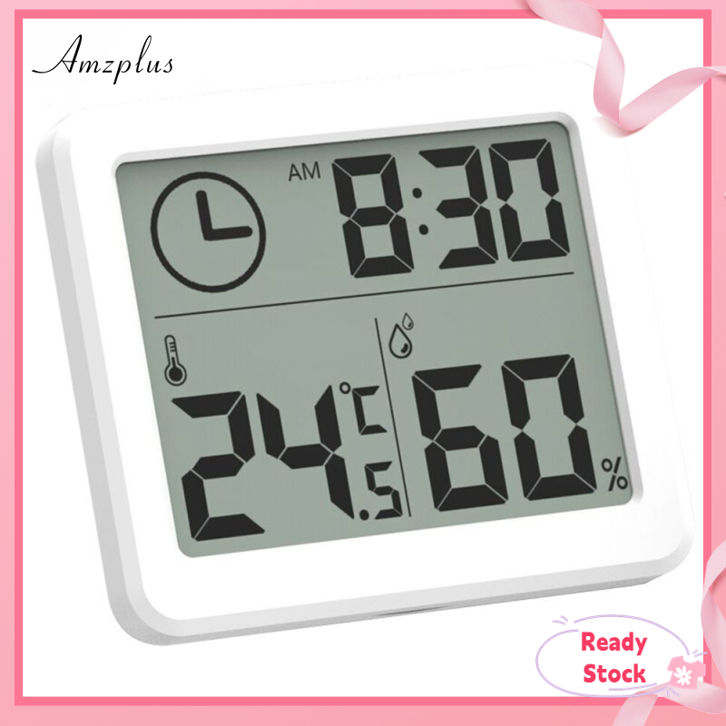 Amzplus Digital Wall Clock With 3.2inch LCD Display Temperature Time Humidity Meter For Indoor Bedroom Baby Room