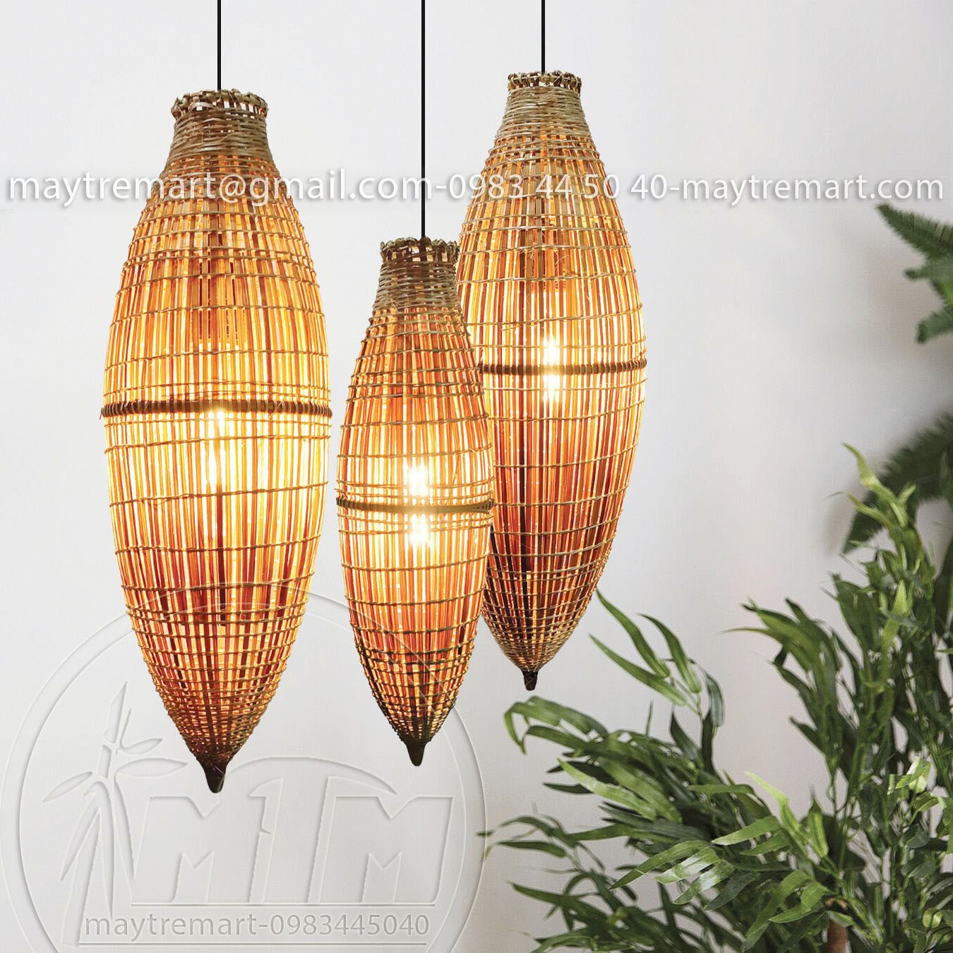 Đèn tre đó bụng MTDT36 - Đèn mây tre, Đèn trang trí, Đèn treo thả