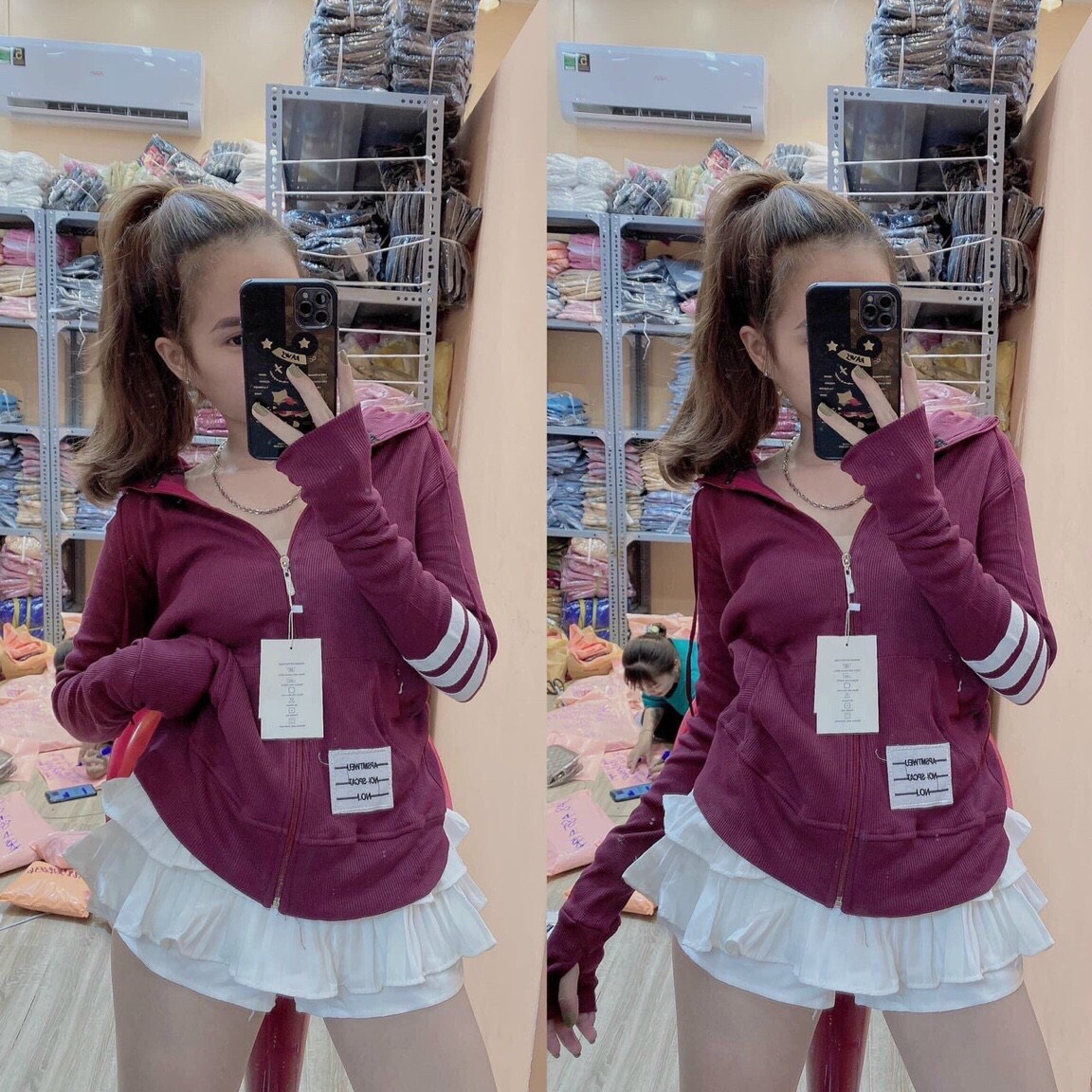 (free ship) Áo khoác nữ tay dài 3 sọc kiểu dáng đơn giản trẻ trung siêu xinh xắn.