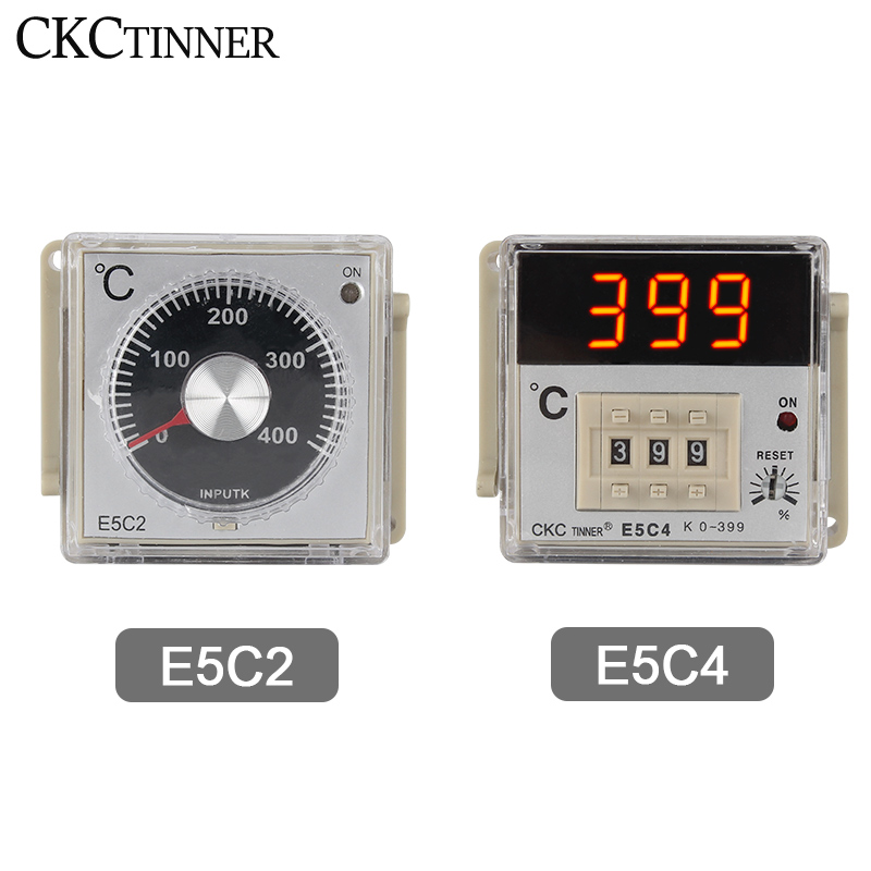 【Value Bundle】 e5c4/e5c2 digital display pointer knob temperature controller 0-399/0- Celsius K type/ PT100 type thermostat with socket 220V